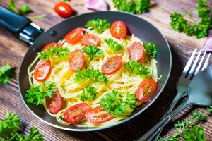 Pasta with cherry tomatoes and fresh herbs